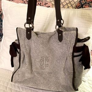 EUC Juicy Couture Gray Velvet/Brown Accent Tote